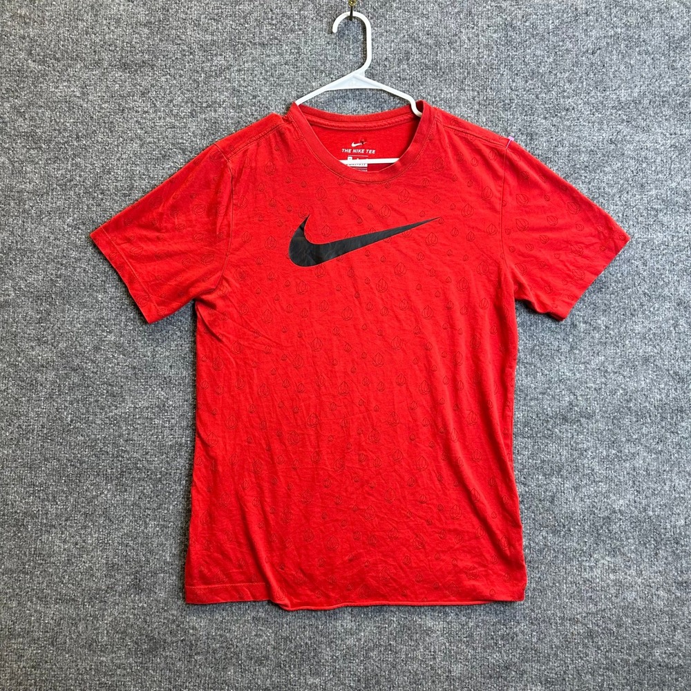 Nike T-Shirt Mens Size M Red Dri-Fit Basketball Graphic Print Swoosh Activewear